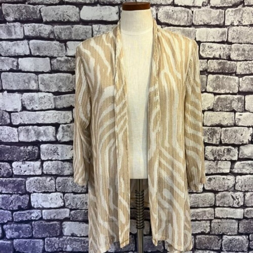 Chico's Travelers Gold & White 3/4 Sleeve Cardigan Sweater Size XL